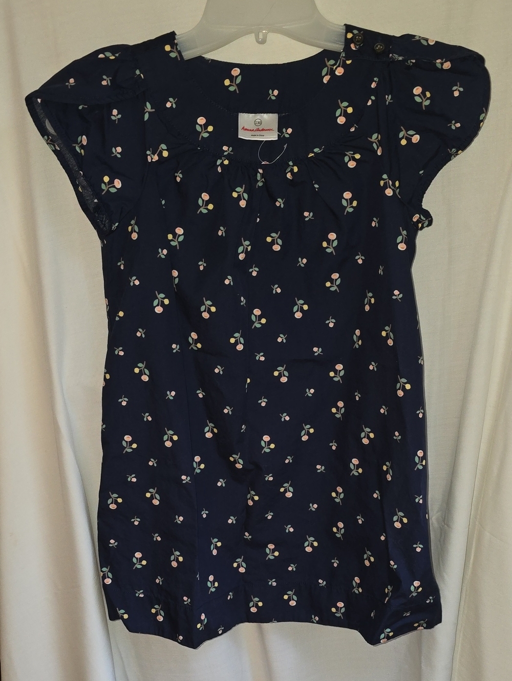 Hanna Andersson Navy Dress with Pink & Mint Cherry Print